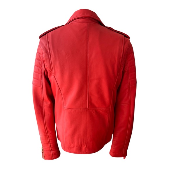 INFINITY Men's Bold Red Lambskin Leather Moto Jacket size S - Picture 3 of 10
